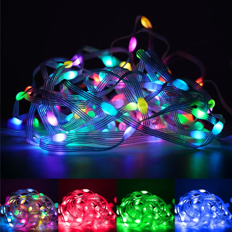 Árvore de Natal ao ar livre e interior String Lights, impermeável Bluetooth Fairy LED String Lights, IP65, WS2812B, 100LED, 10m