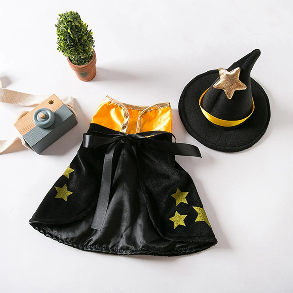 Halloween cão cosplay trajes engraçados roupas para animais de estimação ajustável cães cos conjuntos de capa com chapéu festa novidade vestir-se acessórios