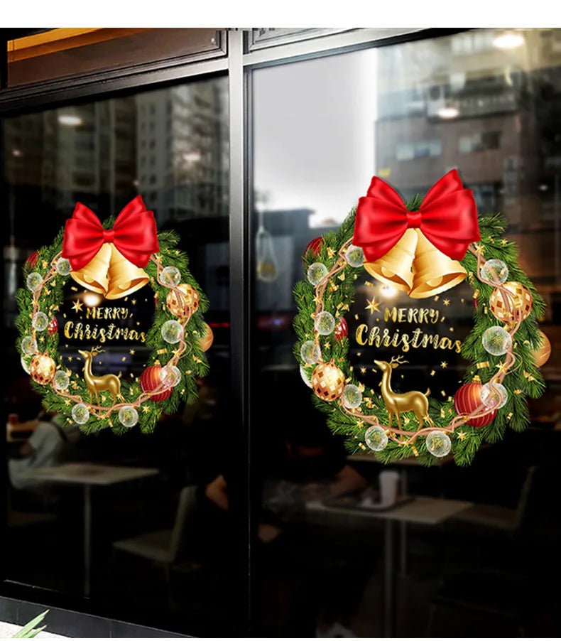 Decorações de Natal para criar um ambiente festivo, guirlanda para vitrine, autocolante estático, autocolante para vidro, autocolante com motivos de nó e sinos para janelas.