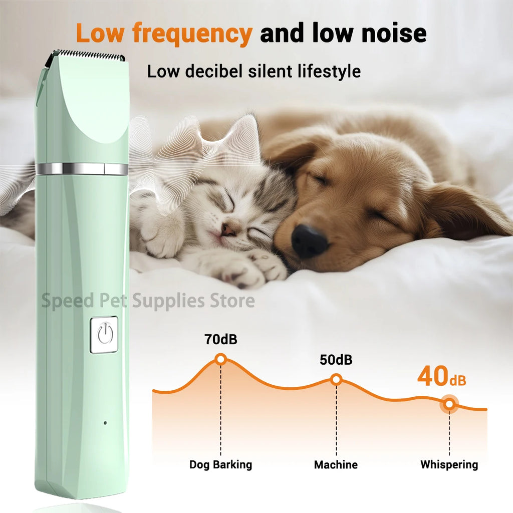 Conjunto 4 em 1 para tosa e cuidados com animais de estimação, 4 lâminas diferentes, barbeador de pelos de animais de estimação, baixo ruído, recarregável, sem fio, seguro, aparador de cães