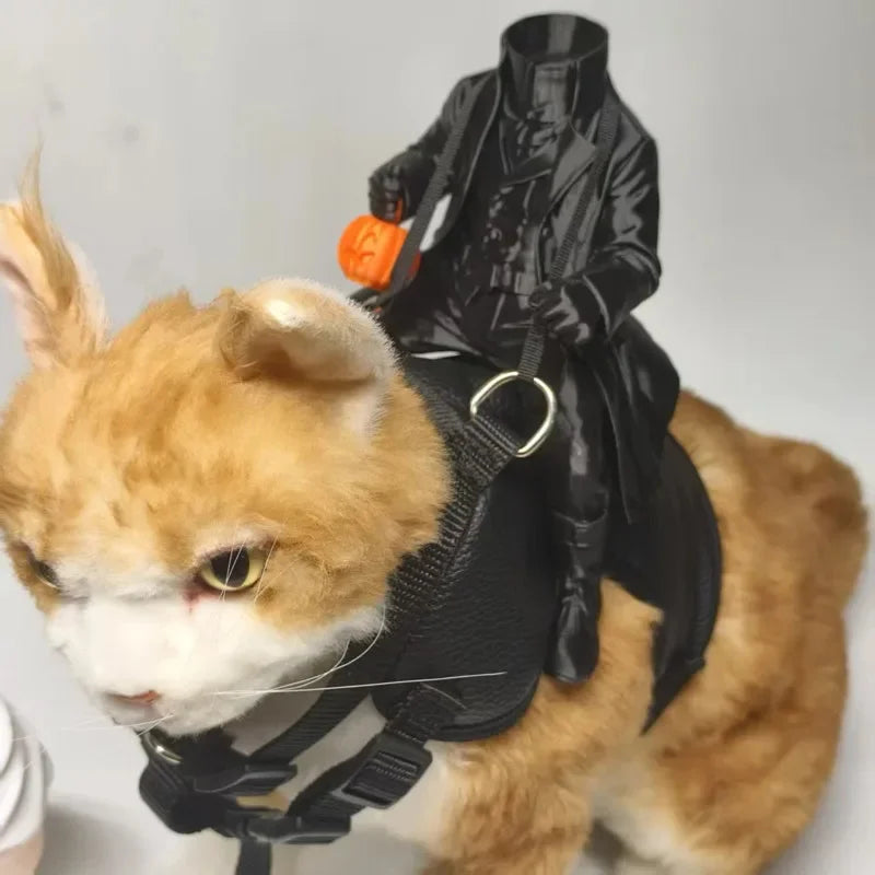 Fantasia de Halloween Cavaleiro Sem Cabeça para Animais de Estimação, Roupa para Gatos e Cães Pequenos, Capa de Boneca de Abóbora, Roupas de Cosplay para Festas, Decoração de Feriados