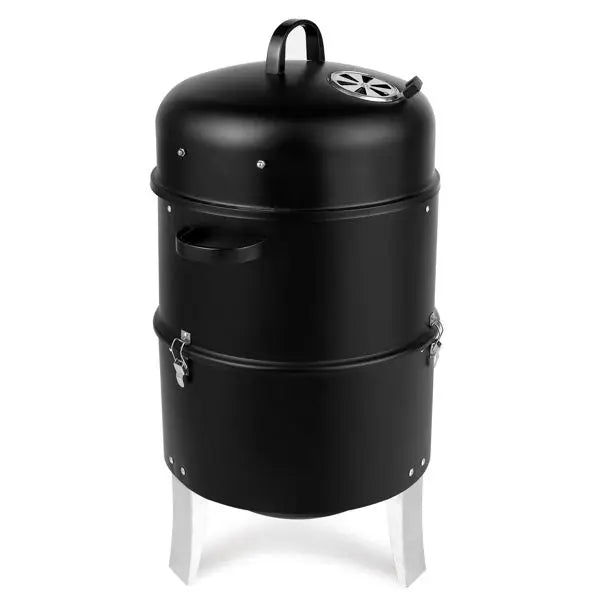Heavy-Duty Double Layer Round BBQ Grill Black Vertical Steel Charcoal Smoker for Outdoor Cooking
