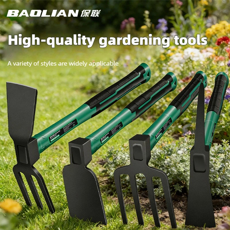 Conjunto de Ferramentas de Jardinagem BAOLIAN: Pá, Enxada e Arado com Cabo de Borracha Antiderrapante para Jardim, Gramado, Terras Agrícolas, Transplante e Bonsai