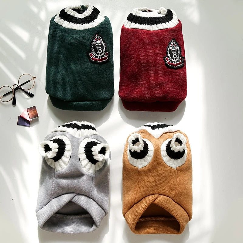 Suéter estilo universitário para cães, colete de malha com decote em v, casaco de inverno para animais de estimação, roupas quentes para cães pequenos, médios e grandes, gatos