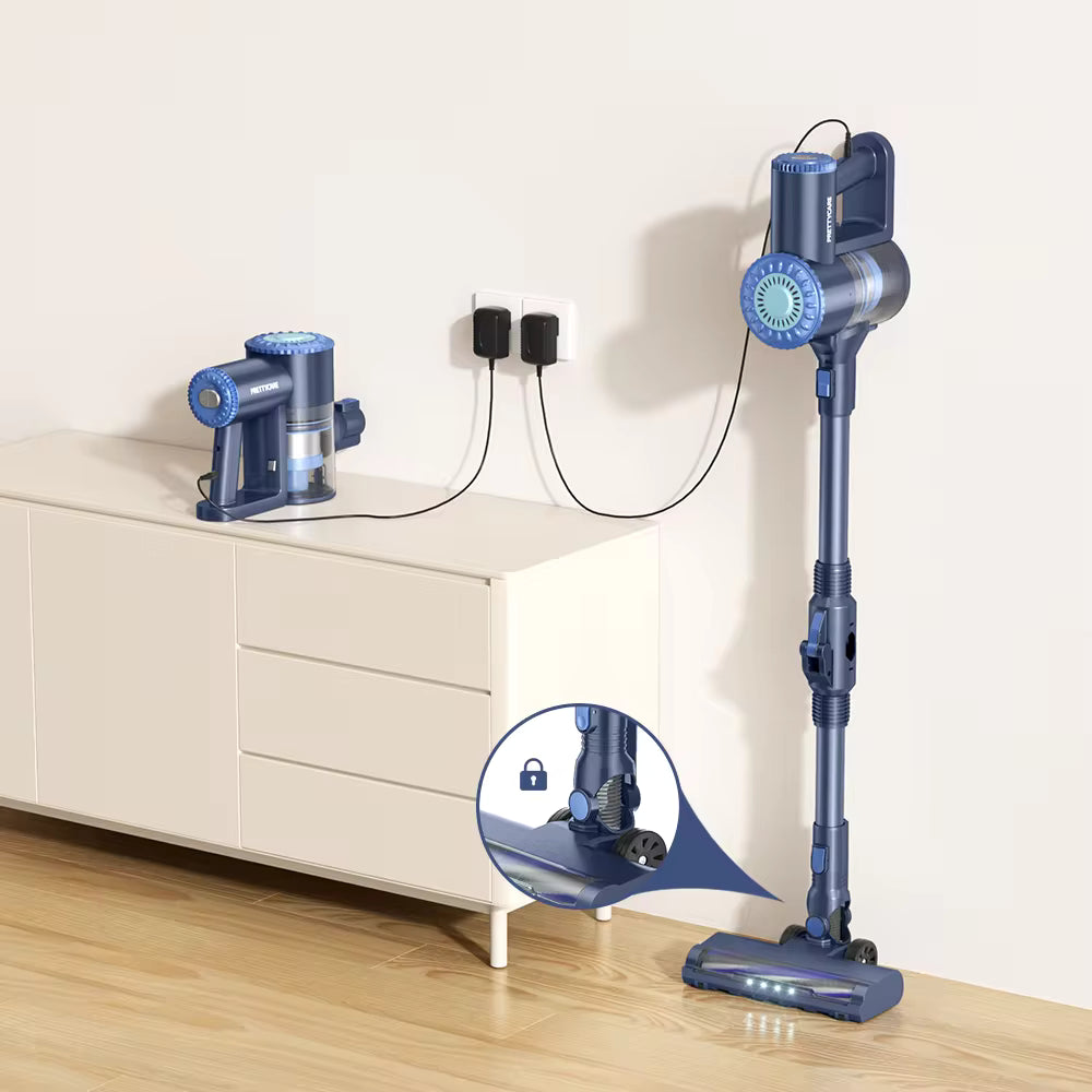 Aspirador de Pó Sem Fio PrettyCare W400 com Sucção de 25KPA, Aspirador Portátil Poderoso com 40 Minutos de Tempo de Funcionamento e Conjunto de 3 Escovas