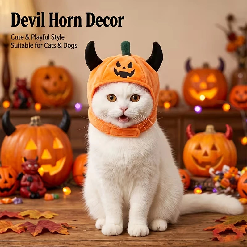 Chapéu de Fantasia para Animais de Estimação de Halloween – Divertido Chapéu de Diabo/Abóbora para Gatos e Cães; Quente, Festivo e Peculiar – Um Presente de Feriado para Pequenos Animais de Estimação