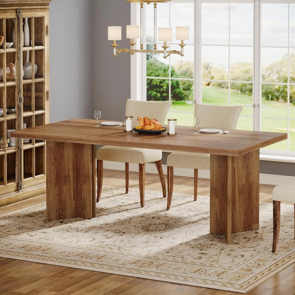 Mesa de Jantar Estilo Fazenda para 4 a 6 Pessoas, Mesa Retangular de Madeira de 63 Polegadas com Tampo Grande e Estrutura Robusta, Personalizada