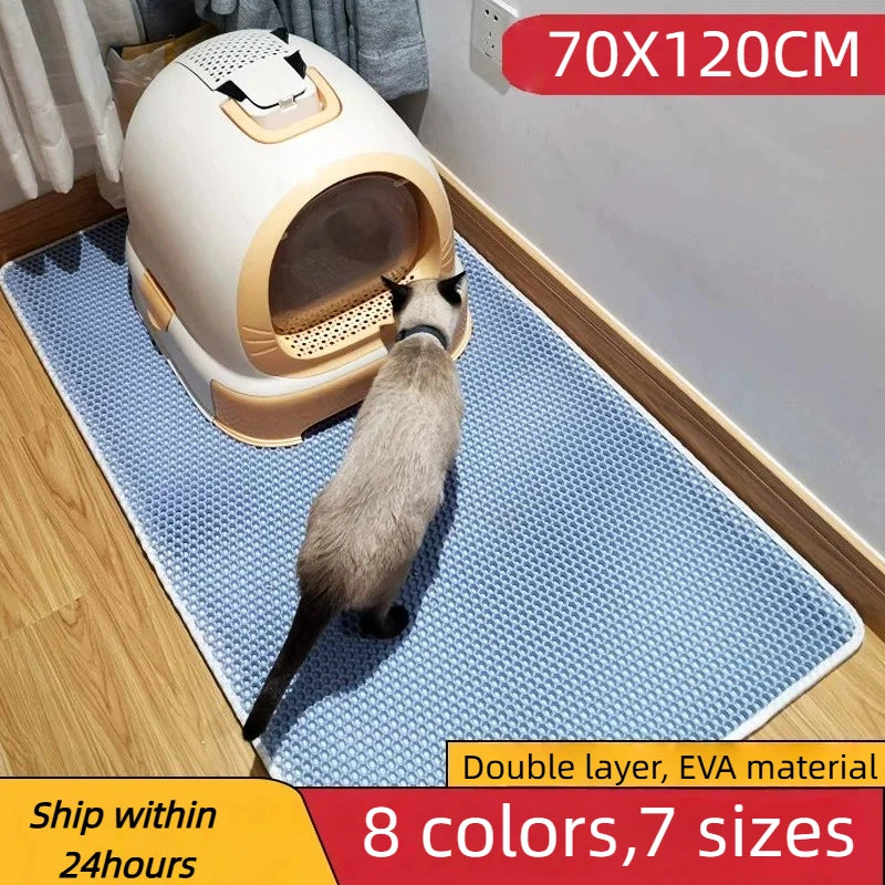 Tapete para Areia de Gato com Design de 2 Camadas, Tecnologia Premium de Retenção de Areia, Base Impermeável, Protetor de Piso Antiderrapante para Gatos de Interior