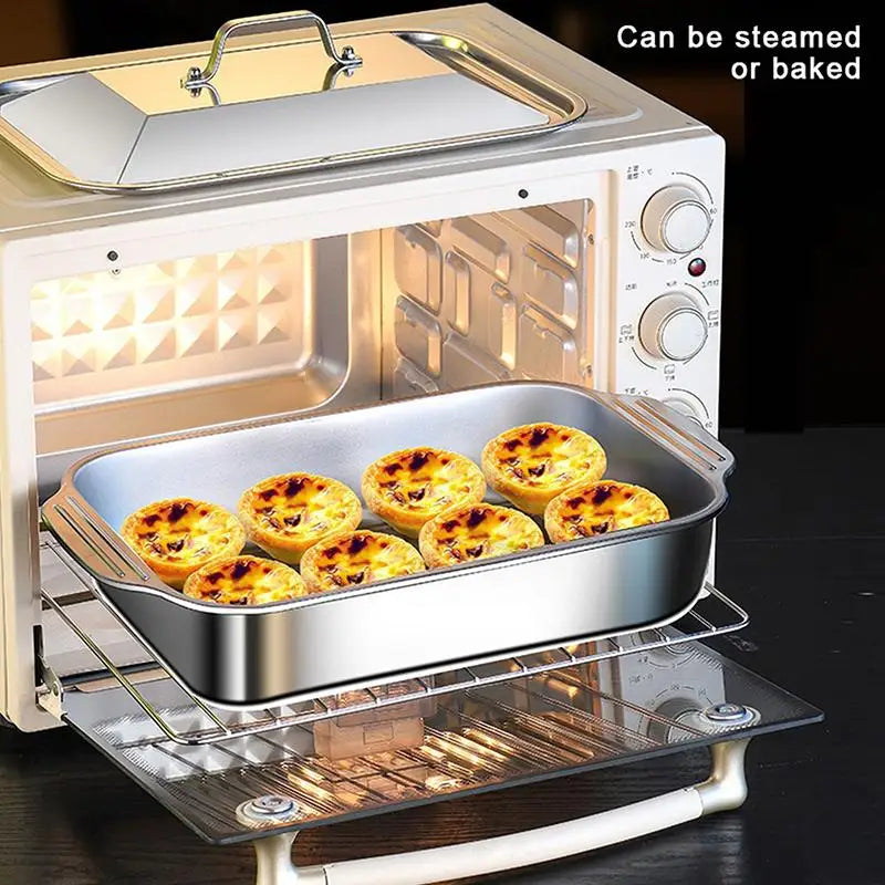 Assadeira Profunda de Aço Inoxidável, Bandeja de Cozimento com Tampa, Panela Resistente ao Calor para Forno, Ideal para Grelhar e Cozinhar Diariamente