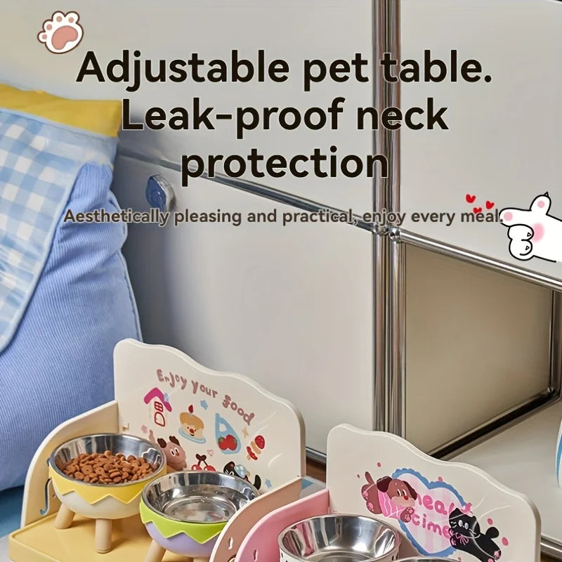 Mesa de Alimentação para Gatos e Cães, Antirrespingo, Antiderramamento, Fácil de Montar, Lavável, Estação de Alimentação para Tigelas de Comida e Água