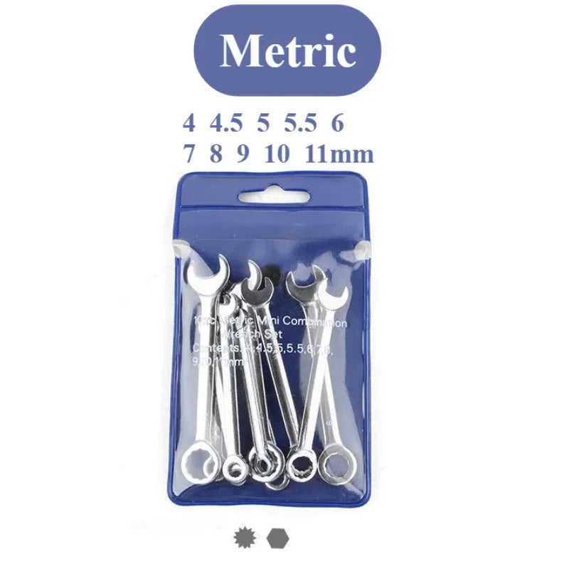 Novo 10 peças mini chave de extremidade aberta 4-11mm metrci/padrão imperial 45 #   Chaves de catraca de extremidade dupla de aço mini chave combinada Kasa & Pet