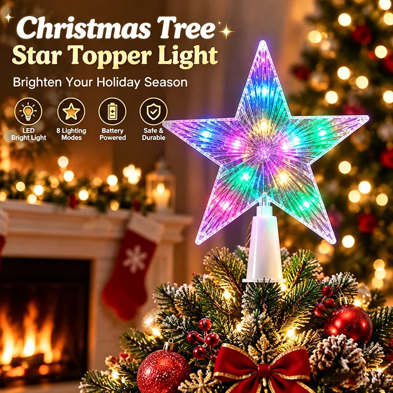 Estrela de topo para árvore de Natal, luminária estrela brilhante, decoração de Natal, artigos para festas em casa, enfeite de Natal, presente.
