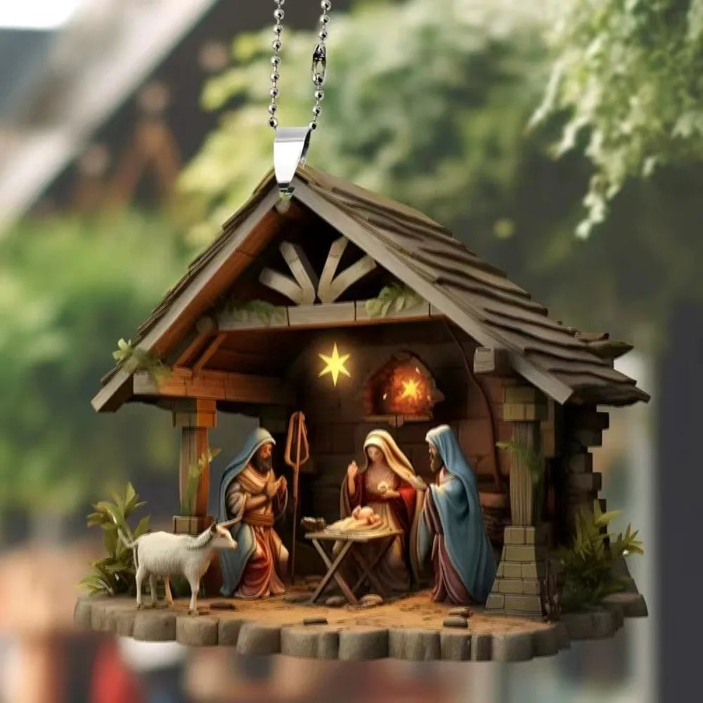 Presépio 2d acrílico presépio pingente multi cena dupla face 2d natal pendurado pingente presente criativo