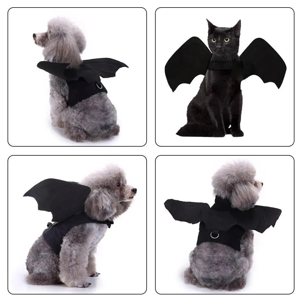 -Disfraz de animal de estimação de Halloween - Fantasia de arnês de asas de morcego pretas fofas para gatos e cães, cosplay de festa de Halloween, suprimentos para animais de estimação