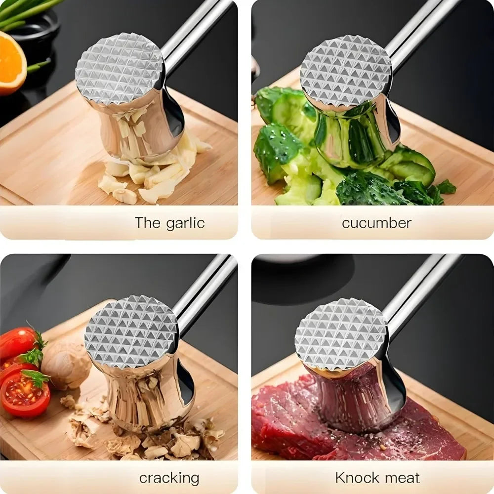 Martelo amaciador de carne em aço inoxidável 304, aperto ergonômico fundido de precisão para amaciamento de carne doméstica e ferramenta de amaciamento de bife