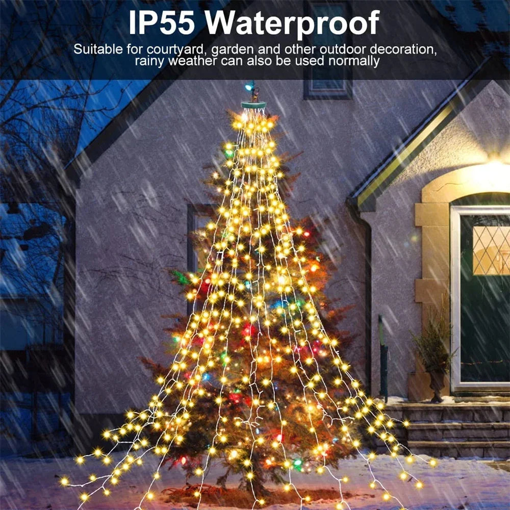 Luzes led para árvore de natal, guirlanda de ano novo para pátio, jardim, 1.5m/2m/3m, luz cascata, decoração de natal 2025