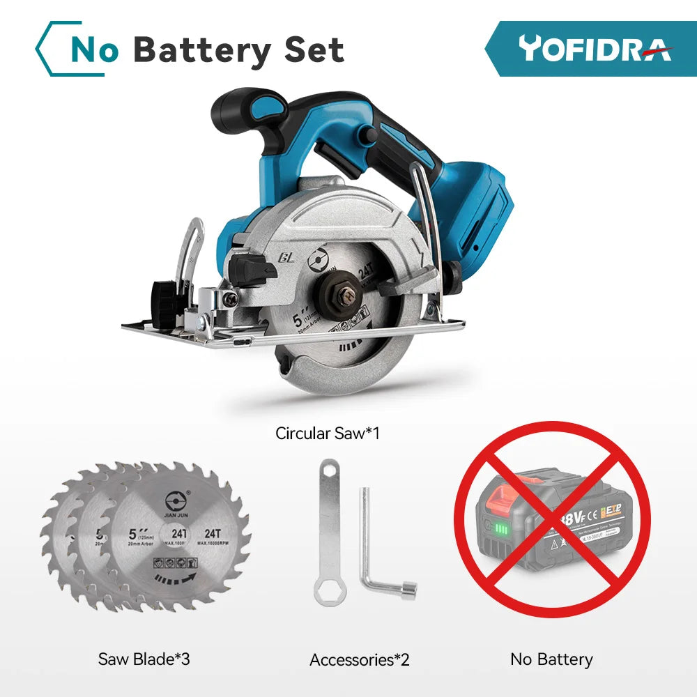 Serra Circular Elétrica Sem Fio YOFIDRA de 5 Polegadas 125mm °   até 45 °   Máquina de Corte de Madeira Ajustável para Bateria Makita