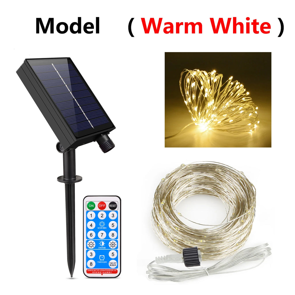 Luzes solares LED à prova d'água para exterior, cordão de luzes de fada, guirlanda de jardim, lâmpada solar de painel grande para decoração de festas
