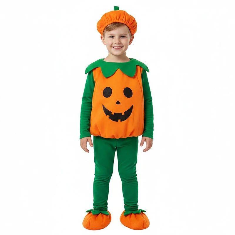 Macacão Infantil 2026 para Meninas e Meninos, Fantasia de Abóbora de Halloween com Chapéu, Cosplay para Apresentação em Palco, Fantasia para Festa de Natal