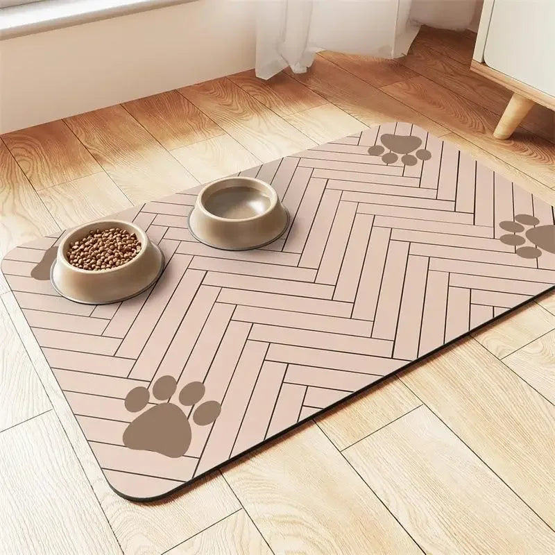 Tapete de alimentação para animais de estimação, absorvente, para comida e tigela de água com suporte de borracha à prova d'água, tapete de água de secagem rápida para cães e gatos