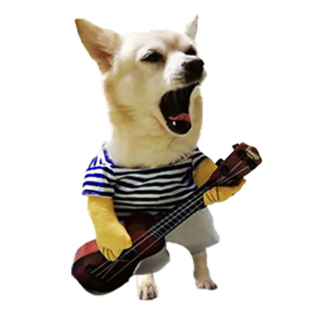 Engraçado Pet Guitar Costume, Trajes de cão, Guitar Player, Halloween, Natal, Cosplay Party, Cão, Roupa de gato, Vestir Roupas