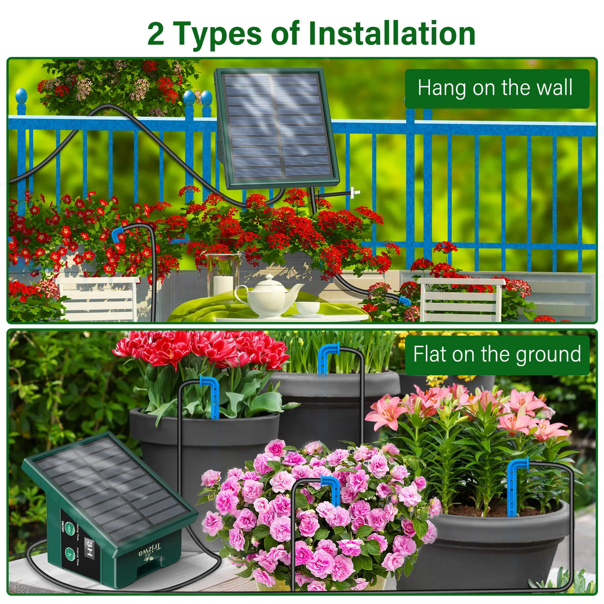Sistema de irrigação solar, sistema de rega automático com 300 programas de rega, kit de rega para jardim com mangueira de 10m e 10 pontas de gotejamento, etc., adequado para vegetais/plantas em vasos/árvores frutíferas