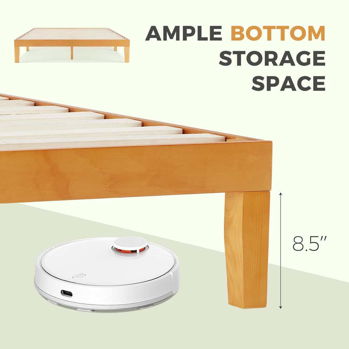 JHK Estrutura de cama de madeira maciça de todos os tamanhos com suporte de ripas de madeira resistente, sem necessidade de molas, fácil montagem, ecológica para sala de estar