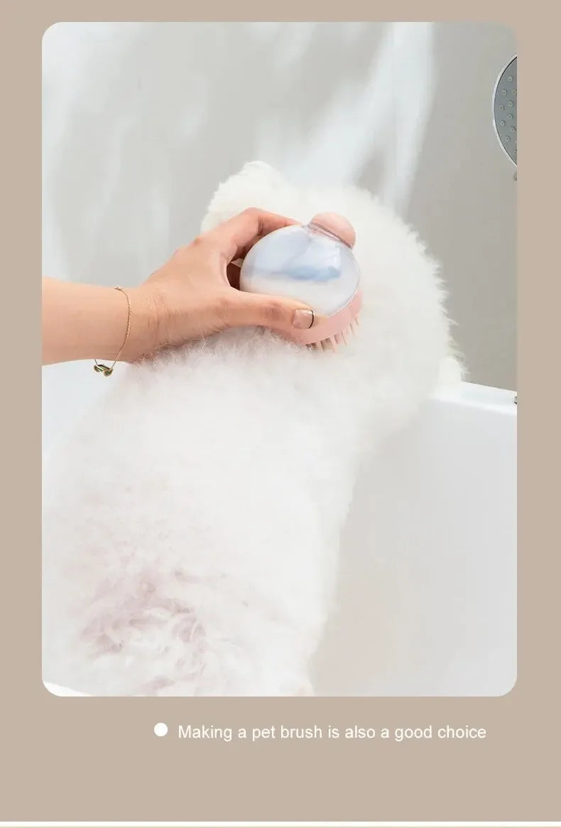Escova de banho para animais de estimação, silicone macio com dispensador de shampoo, massagem suave para aliciamento e limpeza de pele e cabelo