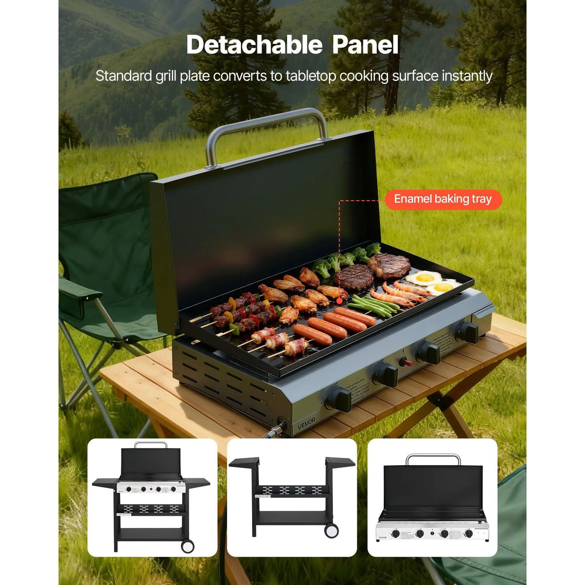 4-Burner Gas Propane Griddle 29-Inch Flat Top Grill Plate with Wheels Lid 28000 BTU Outdoor Electric Grills & Griddles
