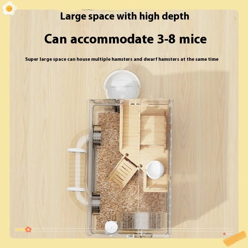 Gaiola para Hamster Espaçosa em Acrílico Transparente com Acessórios, Habitat para Roedores, Suprimentos para Pequenos Animais