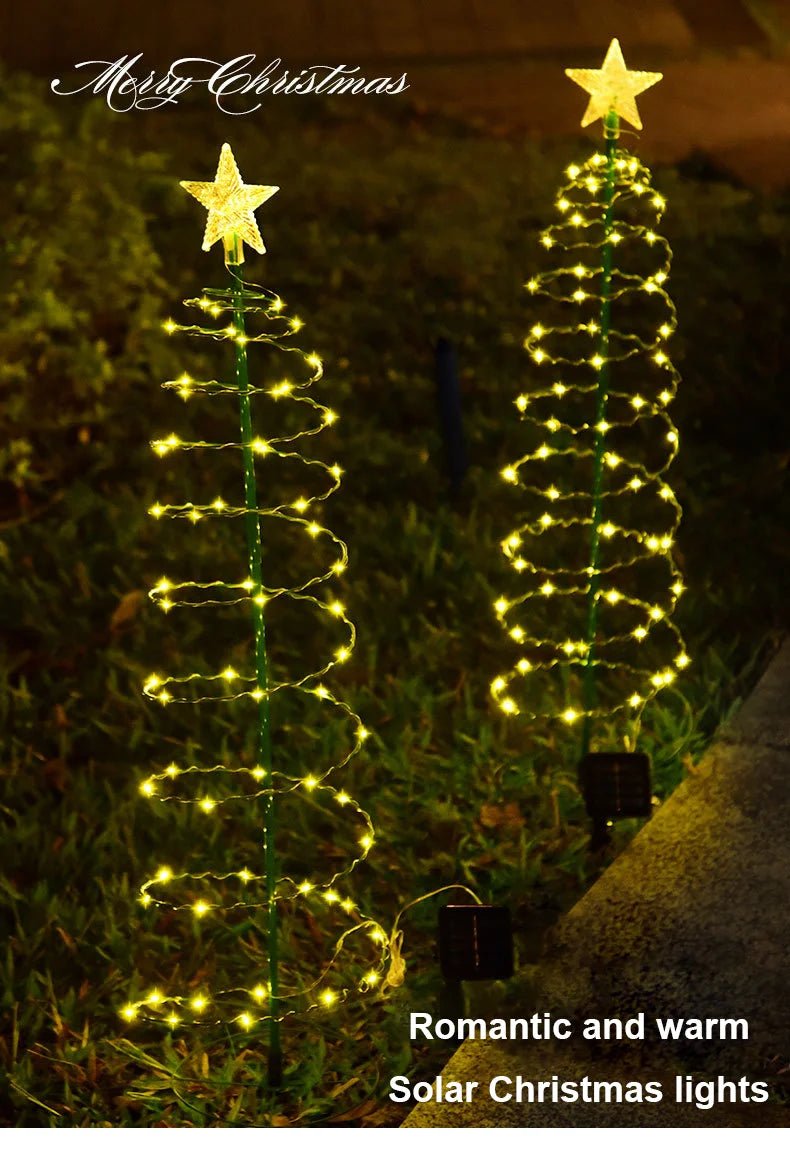 Natal luz solar led luminosa árvore de natal ornamento ao ar livre à prova dwaterproof água lâmpada decorativa corda festival decorações do jardim