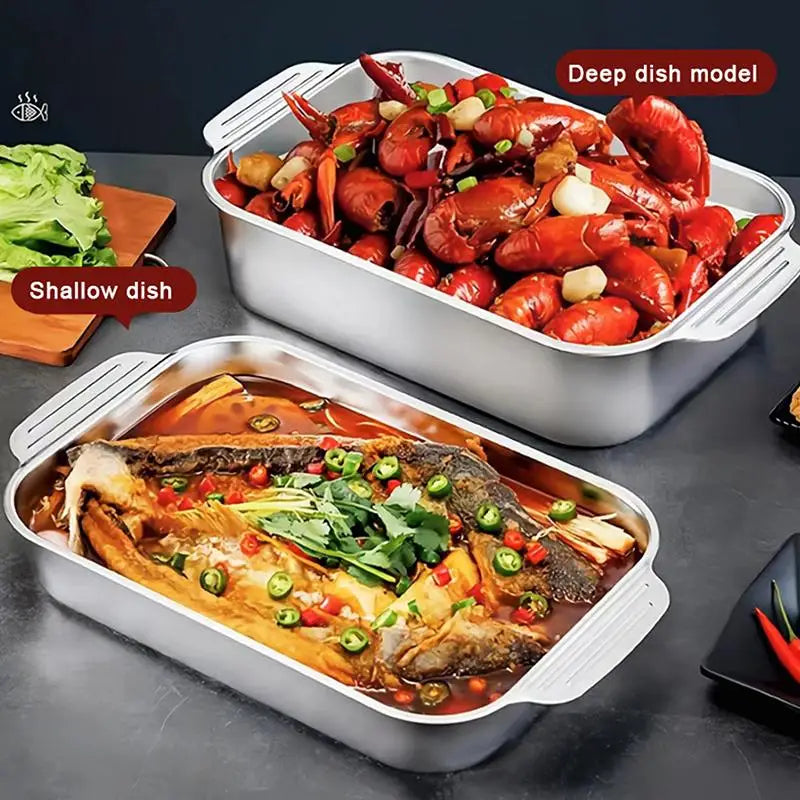 Assadeira Profunda de Aço Inoxidável, Bandeja de Cozimento com Tampa, Panela Resistente ao Calor para Forno, Ideal para Grelhar e Cozinhar Diariamente