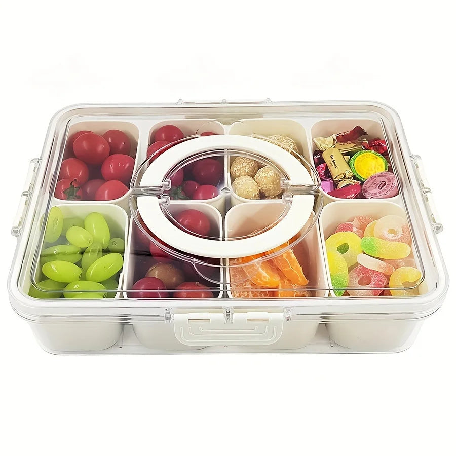 Bandeja de Servir Dividida com Tampa, Recipiente para Armazenamento de Alimentos, Caixa de Lanches, Recipientes para Lanches com 8 Compartimentos, Recipientes para Armazenamento de Frutas