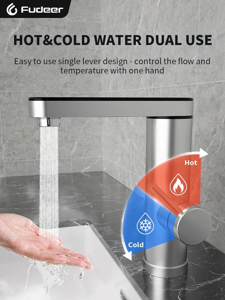 Fudeer 3400W 220V Cozinha Elétrica Aquecedor de Água Torneira Instantânea de Aço Inoxidável Torneira de Água Aquecedor Torneira de Aquecimento Frio