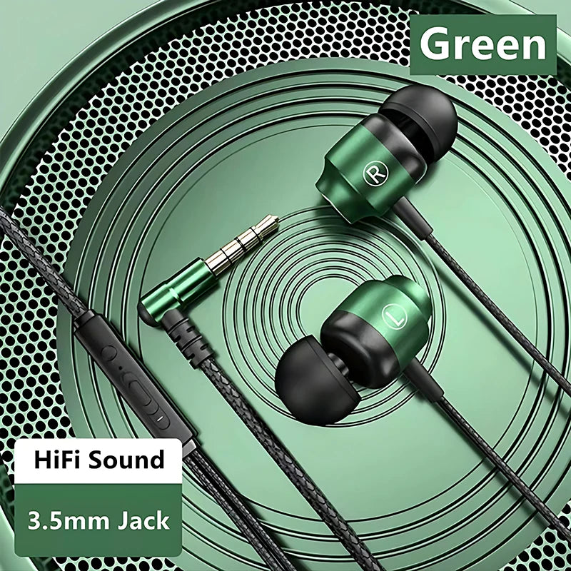 9D HIFI Heavy Bass Game Earphones 3.5MM AUX/Type-C 90° L Elbow Metal Magnetic Music Earbuds With Mic In-Ear Headsets For Android