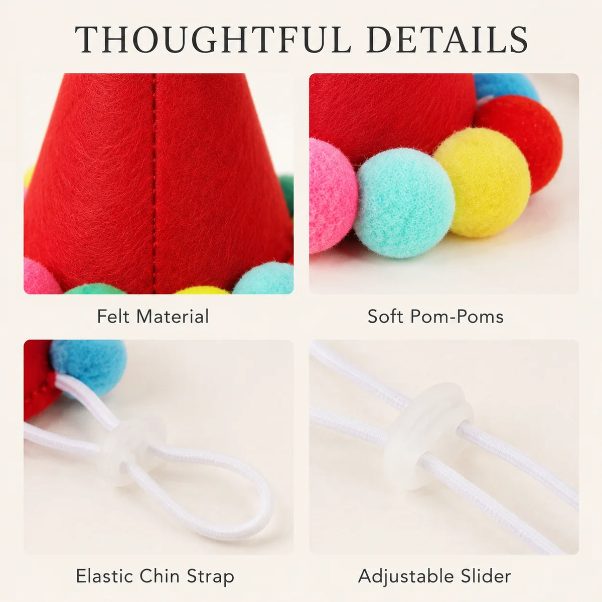 Chapéu de Aniversário para Animais de Estimação, para Gatos e Cães Pequenos, Boné de Feltro Ajustável em Forma de Cone, Fantasia Colorida com Pom Pom, Acessório para Fotos e Celebrações