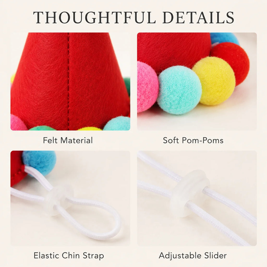Chapéu de Aniversário para Animais de Estimação, para Gatos e Cães Pequenos, Boné de Feltro Ajustável em Forma de Cone, Fantasia Colorida com Pom Pom, Acessório para Fotos e Celebrações