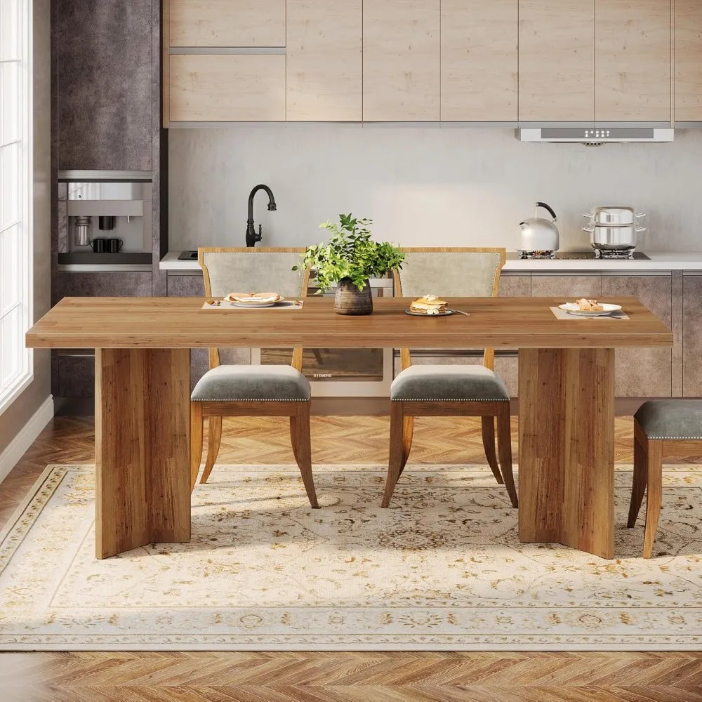 Mesa de Jantar Estilo Fazenda para 4 a 6 Pessoas, Mesa Retangular de Madeira de 63 Polegadas com Tampo Grande e Estrutura Robusta, Personalizada