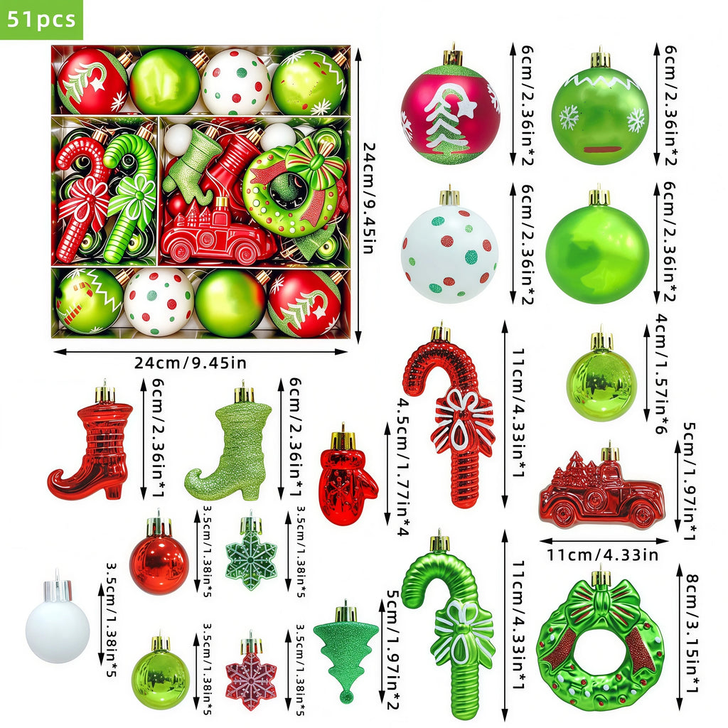 Conjunto de enfeites de bolas de Natal, verde e vermelho, para pendurar na árvore de Natal, ideal para festas de Ano Novo e como presente.