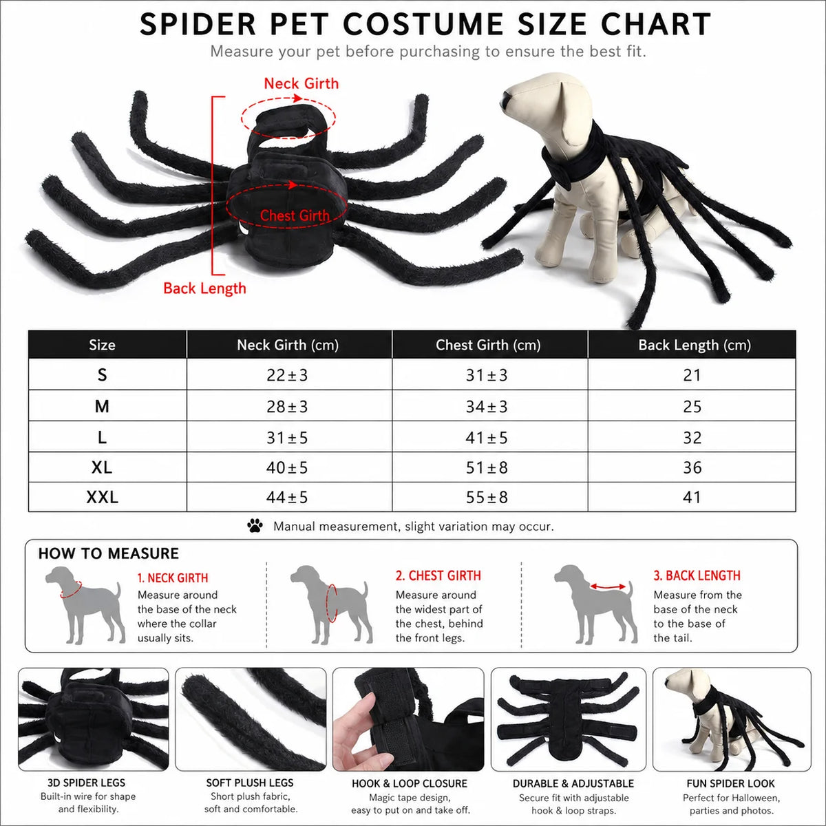 Fantasia de Aranha para Gatos e Cães Pequenos e Médios para o Halloween, Roupa Engraçada para Cosplay, Fantasia de Festa para Filhotes