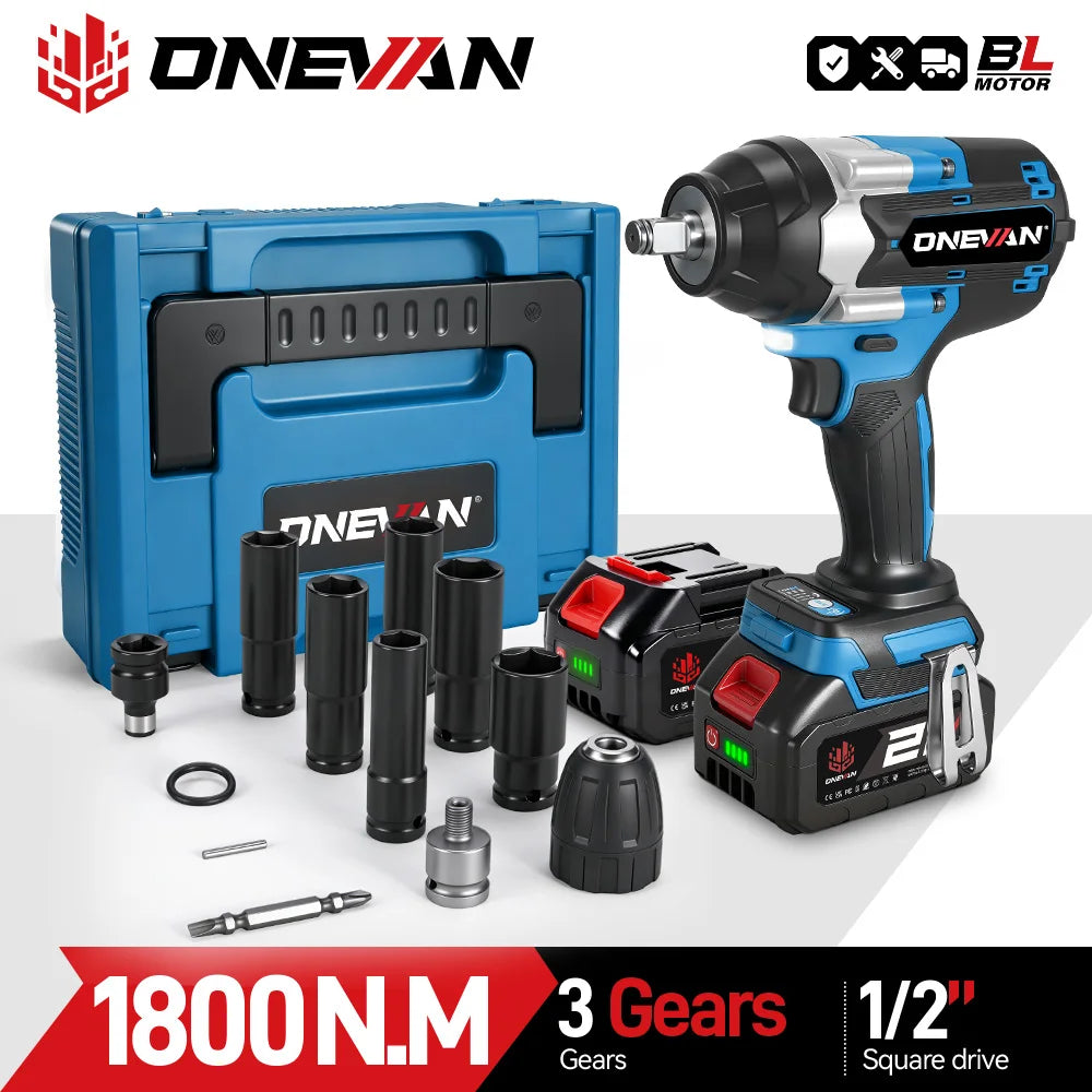 Onevan 1800n.m chave elétrica sem escova 1/2 polegada chave de impacto sem fio chave de fenda ferramenta reparo do carro para makita 18v bateria pino