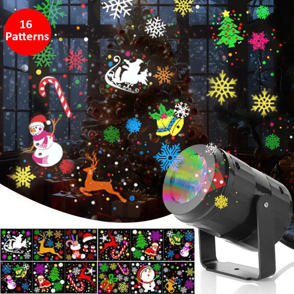 Luz do projetor de natal 16 padrão projeção lâmpada de fadas ao ar livre/interno lâmpada noturna de projeção de férias para casa decoração de festa de natal
