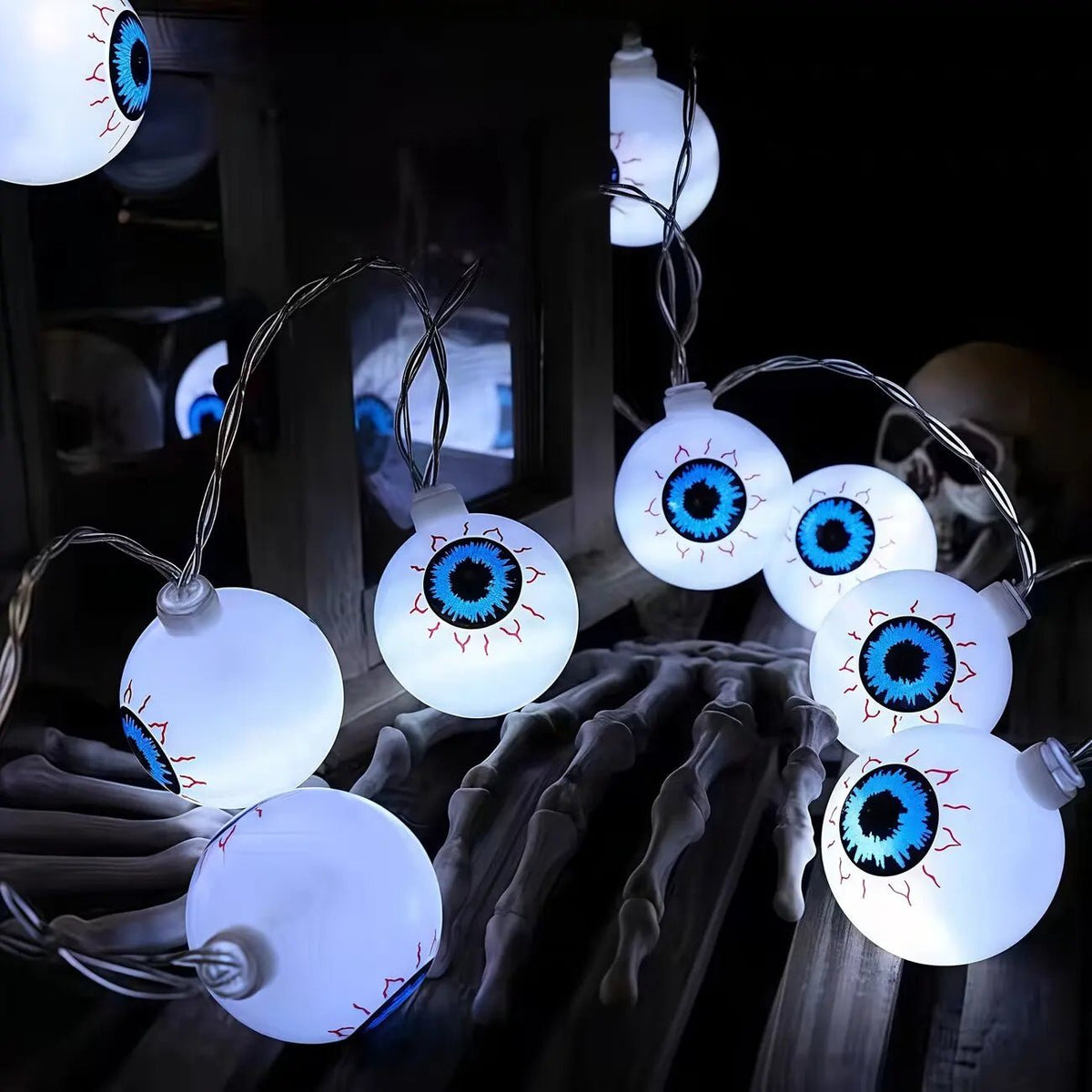 Decorações de Halloween, Luzes de Cordão em Forma de Olho, Luzes LED de Fada, Decoração de Festa de Terror, Funcionamento a Bateria - Kasa & Pet