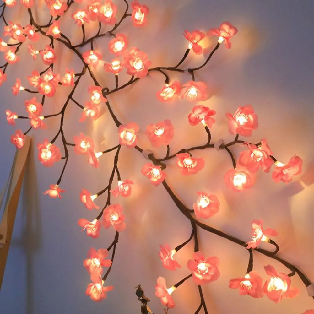 Flor de cerejeira salgueiro videira galho decoração guirlanda natal interior casa parede porta cereja led ramo árvore luzes para decorações de parede