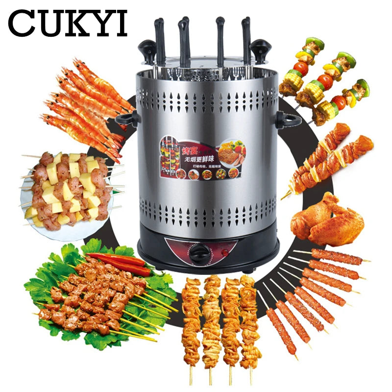Grelhador Elétrico para Churrasco com 6/8/10 Espetos, Grelhador Vertical Rotativo Automático com Temporizador, Ferramenta para Churrasco sem Fumaça, Máquina Rotativa para Espetos de Kebab