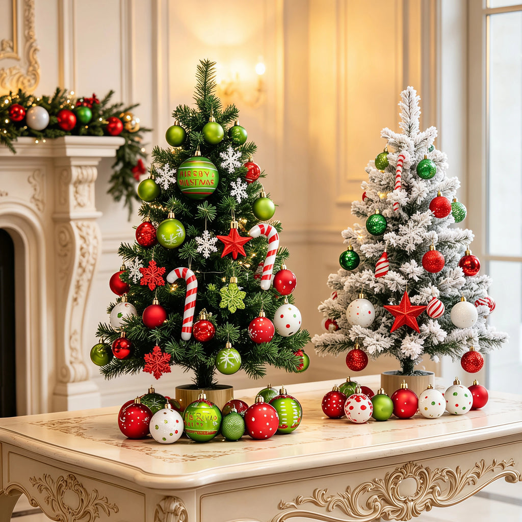 Conjunto de enfeites de bolas de Natal, verde e vermelho, para pendurar na árvore de Natal, ideal para festas de Ano Novo e como presente.