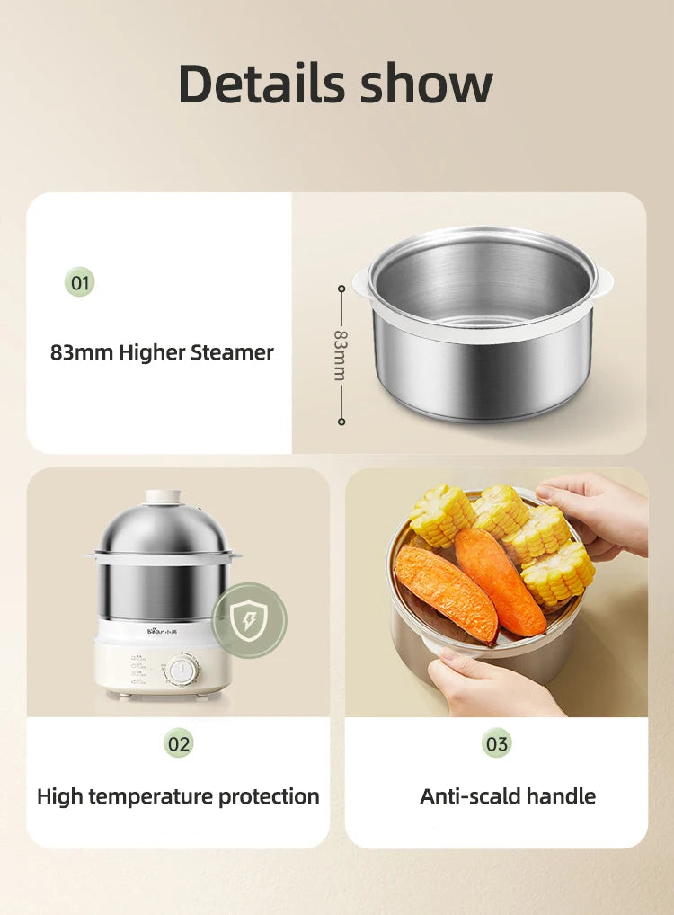 Caldeira elétrica automática de ovos, máquina de café da manhã, vaporizador multicooker, fogões de ovos, waffle doméstico, fogão a vapor com temporizador, 360W