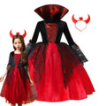 Fantasia de Vampiro para Meninas, Conjunto Completo com Acessórios, Fantasia para Festa Temática de Halloween, Presente de Feriado para Meninas
