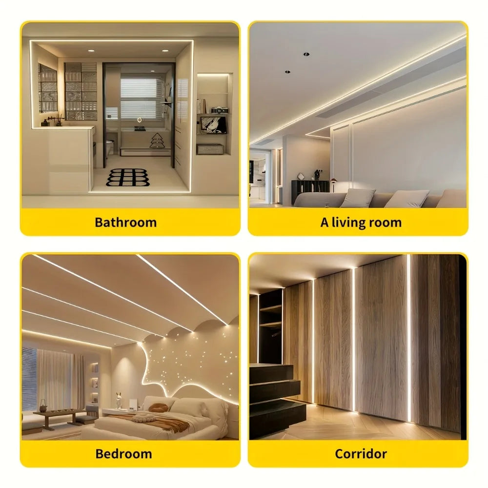 Fita de LED COB com toque regulável, fita adesiva flexível para sala de estar, quarto, guarda-roupa, iluminação de fundo para TV
