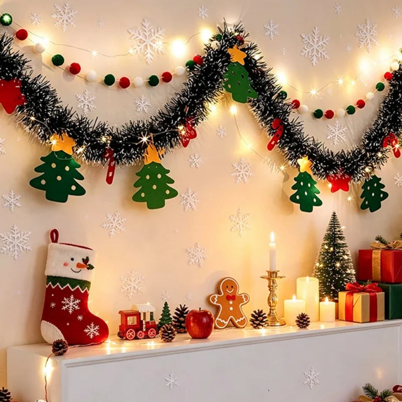 Guirlandas e faixas de Natal com luzes LED, enfeites de árvore de Natal para montar você mesmo, decoração colorida para vitrines e paredes, guirlandas com luzes quentes, 2 metros.